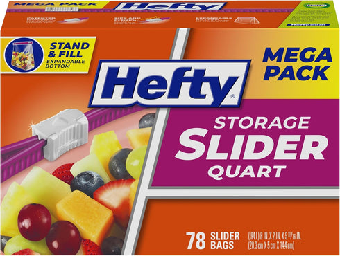 Hefty Slider Storage Bags, Quart Size, 78 Count for Food Storage