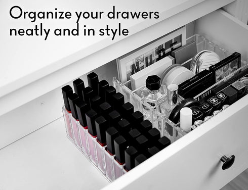 Lip Gloss Organizer, Acrylic Lipstick Holder, Clear Cosmetic Countertop Organizers, 27 Spaces