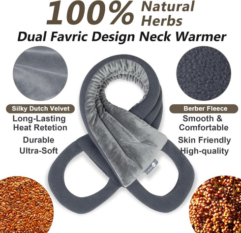 Microwave Heating Pad for Neck and Shoulders, 33 x 5" Moist Heat Pack, Reusable Herbal Nature Calming Portable Grey