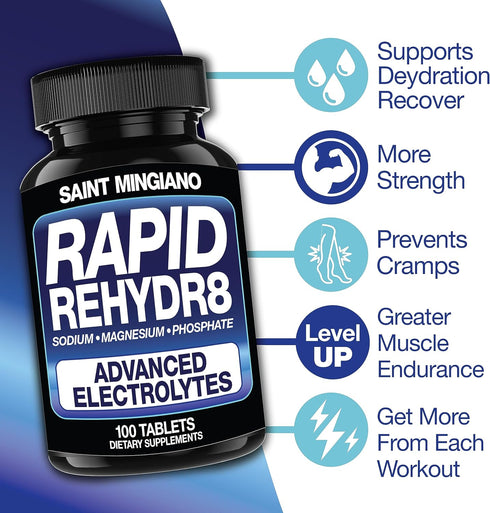 Rapid Rehydr8 Electrolyte Supplements, 100 Capsules, Aid in The Prevention of Cramping and Supports Muscle Endurance