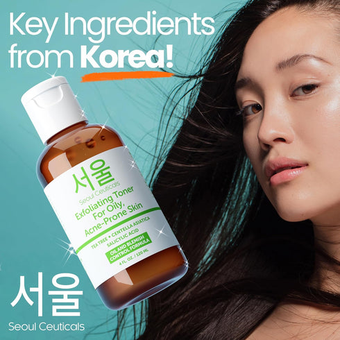 SeoulCeuticals Korean Toner for Oily Acne Prone Skin, Tea Tree Facial Toner with Centella Asiatica, 4 FL OZ
