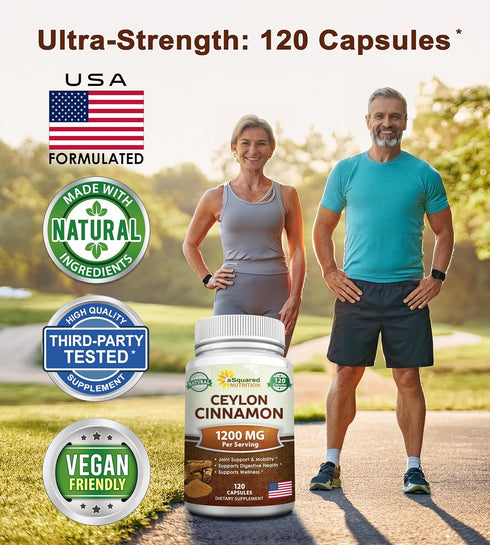 Natural Ceylon Cinnamon 1200mg, 120 Capsules, True Cinnamon Extract Supplement for Heart Health
