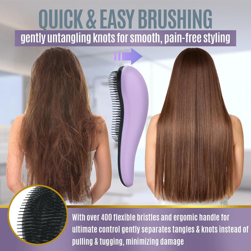 Detangling Hair Brush for Kids and Adults - Gentle Brushes with Soft Bristles for All Hair Types (Black)