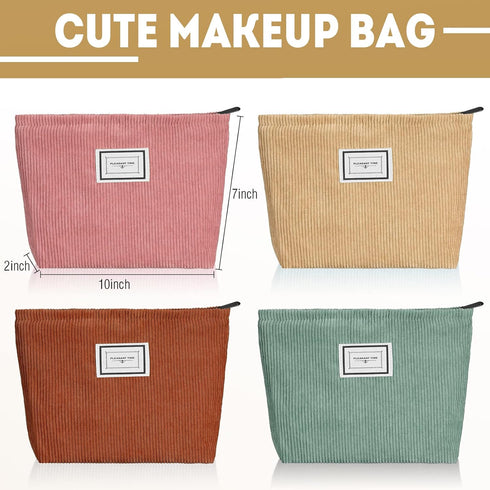 Sanwuta 4 Pack Velvet Makeup Bag Cosmetic Bag Large Capacity Corduroy Cosmetic Bag Cosmetic Pouch Zipper Canvas Makeup Bags Travel Toiletry Bag Accessories Organizer for Girls (Rainbow Color, Plaid)