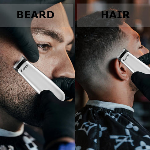 KEMEI Mini Hair Trimmer, Portable Cordless Clipper for Men & Women, Precision Haircut Tool, Silver, Travel-Friendly