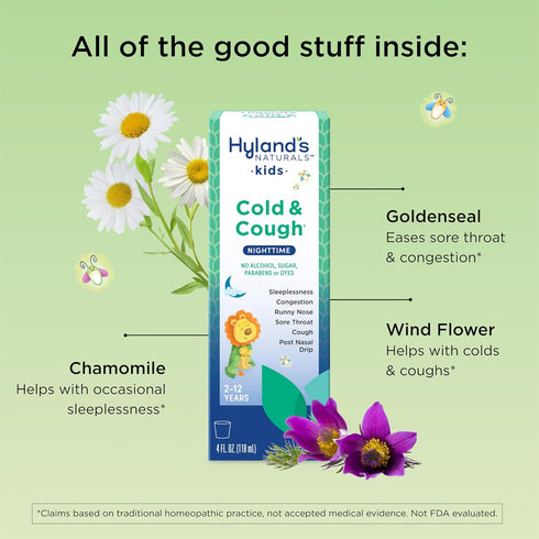 Hyland's Kids Cold and Cough Nighttime Cough Syrup, 4 Fl Oz, Decongestant for Ages 2 and Up