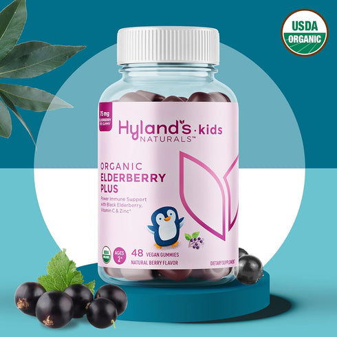 Hyland's Naturals Kids Organic Elderberry Plus Gummies | 48 Vegan Gummies | Organic Black Elderberry with ZINC
