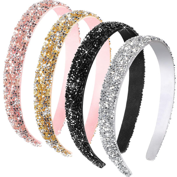 Waydress 4 Pieces Rhinestone Headband, Glitter Sparkly Hairbands for Women Girls Hair Accessories