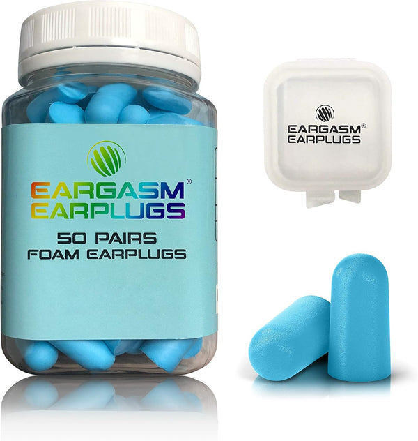 Eargasm Foam Earplugs - 32 dB NRR Super Soft Foam Ear-Plugs with Carrying Case, 50 Pairs Jar for Noise Reduction