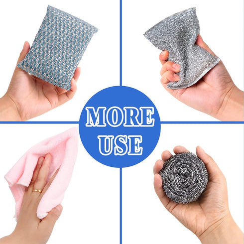 6pcs Stainless Steel Scrubber, 2pcs Heavy Duty Scrub Sponges, 1pcs Dish Clean Towel