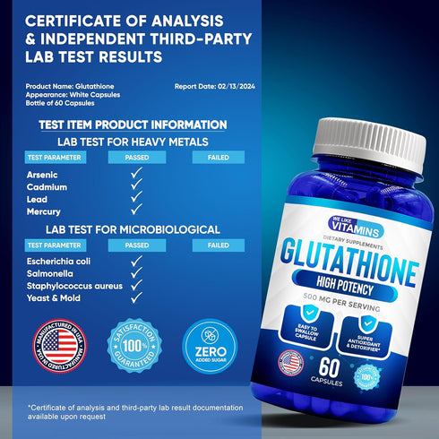 We Like Vitamins Glutathione 500mg Per Serving - 60 Glutathione Capsules, Highly Bioavailable Reduced Glutathione