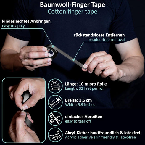 Finger Tape Sports - Extra Strong Adhesive, 3 Rolls of Skin-Friendly Athletic Tape for Weight Lifting, Climbing,