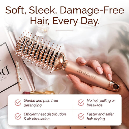 Lily England Vented Hair Brush for Blow Drying, Easy Detangling Hairbrush for Women, Rose Gold