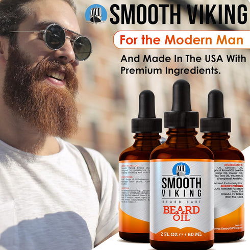 Smooth Viking Beard and Mustache Oil for Men - 2 Oz Argan Formula for Moisturizing, Grooming, Soothing