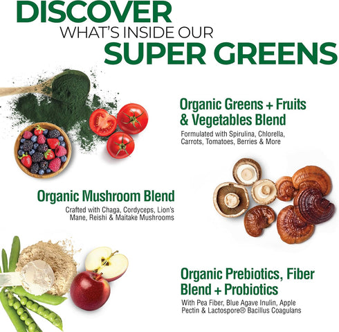 COUNTRY FARMS Super Greens Natural Flavor, 50 Organic Super Foods, 60 Servings Drink Mix with Fiber and Probiotics