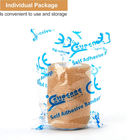 SUPERBE (3 Inches 5 (3 inch, Count, 12) Self Adhesive Bandage Tape X Yards), Elastic Cohesive Bandage Medical Wrap