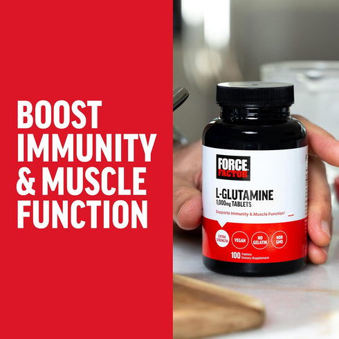 FORCE FACTOR L-Glutamine 1000mg Tablets, 100 Tablets, Muscle Recovery and Immunity Support