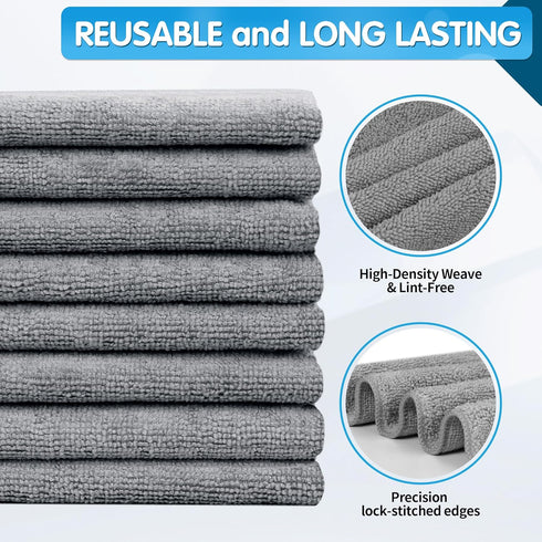 -Pack 8, 16"X12" FIXSMITH Grey Microfiber Cleaning Cloth of Highly Absorbent Cleaning Rags, All Purpose Cleaning Towels