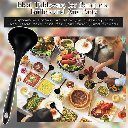 36 Pieces Large Heavy Duty Disposable Plastic Serving Spoons, 9" x 2.8", Black, for Party Catering Buffet