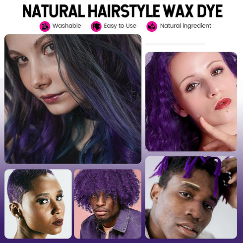 Purple Hair Dye Wax Temporary Color Pomade 4.23 oz, Natural Instant Hair Styling Clay for Halloween, Cosplay, Party