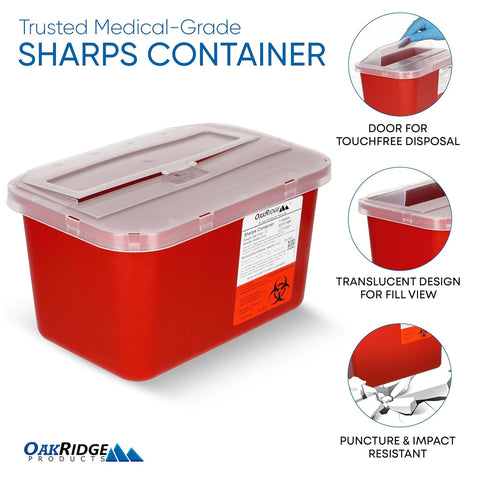Oakridge Products Large Sharps Container for Home Use - 1 Gallon (2-Pack), Biohazard Needle Disposal