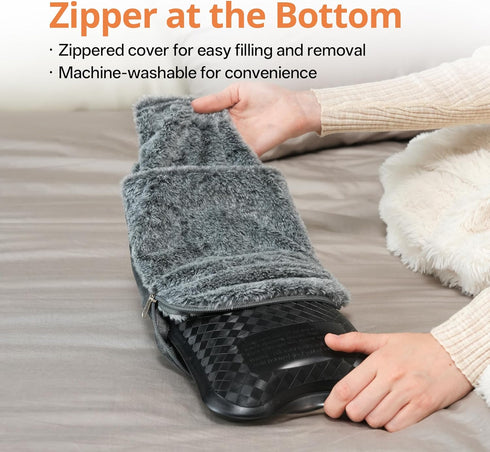 Pocket2L samply Hot Water Bottle with Soft Thick Faux Fur Cover and Hand Hot Water Bag for Hot Compress, Pain Relief