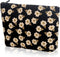 Preppy Cute Corduroy Makeup Bag, Cosmetic Bag for Women Travel Essentials (Flower Black)