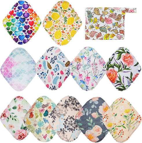 ReUseLife 12 8 inch Pieces Cloth Menstrual Pads,Reusable Sanitary Pads,Size Panty Liner,Unscented