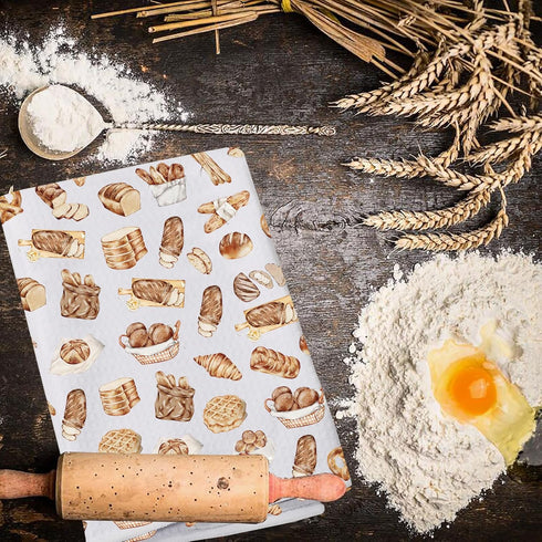 LEVLO Sourdough Starter Bakery Kitchen Towel Bread Sketch Pastry Breakfast Tea Coffee Towel Graduation Housewarming