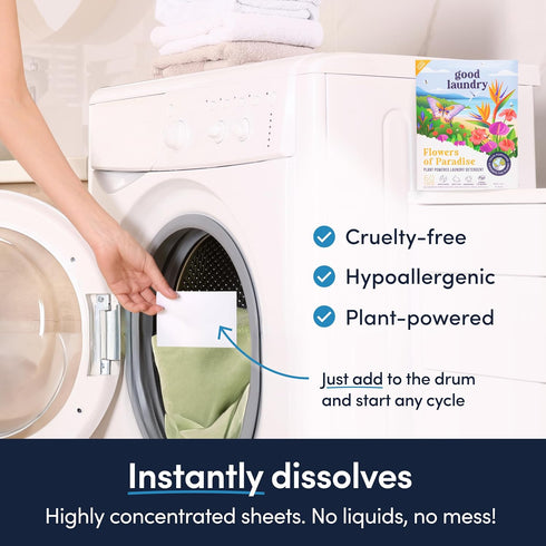 Detergent Sheets - Flowers of Paradise Scented, 60 Loads, Eco-Friendly, Hypoallergenic