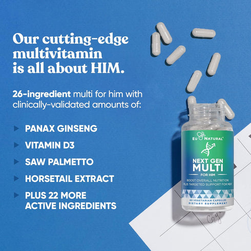 Next Gen Multi for Him Advanced Men’s Multivitamin Supplement – 26-in-1 for Beard & Hair Growth, Metabolism, Heart,