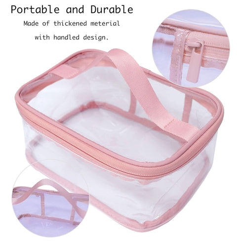 Toiletry Bag Makeup Cosmetic Clear Bag, Portable Waterproof Transparent Travel Storage in Pink