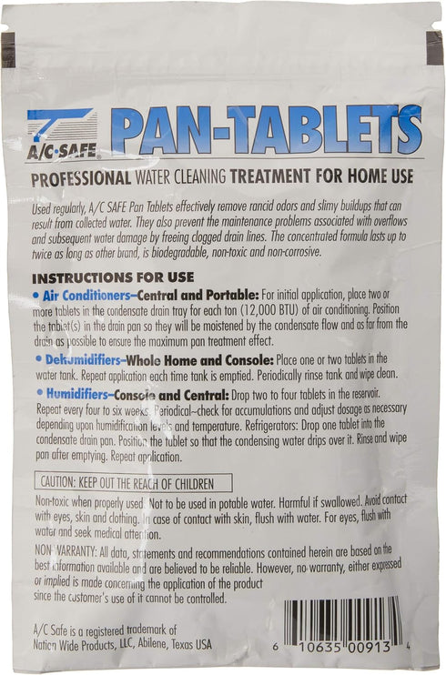 AC-Safe Pan Tablets, 30 Count, Cleans Scum in Drain Pans and Humidifiers