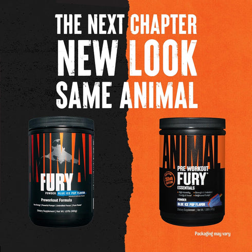 Animal Fury Pre Workout Powder Supplement, 30 Count, Energy and Focus, 5g BCAA, 350mg Caffeine, Ice Pop