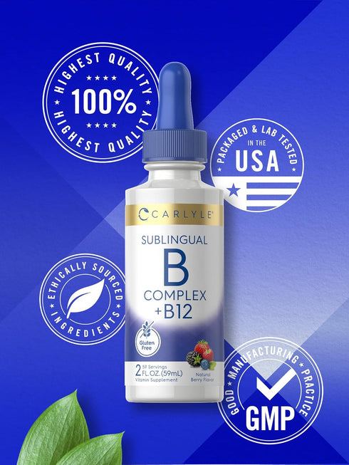 Carlyle Sublingual Vitamin B Complex 2 Fluid Ounces | with B12 | Vegetarian, Non-GMO, Berry Flavor Supplement