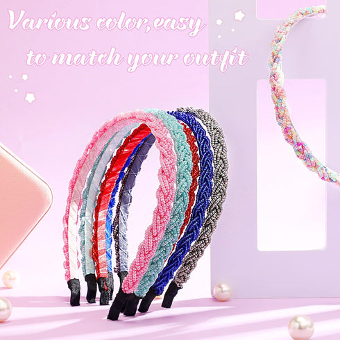 MTLEE 6 Pieces Beaded Headbands, Sparkly Crystal Hair Hoop Hairbands for Women Girls Kids