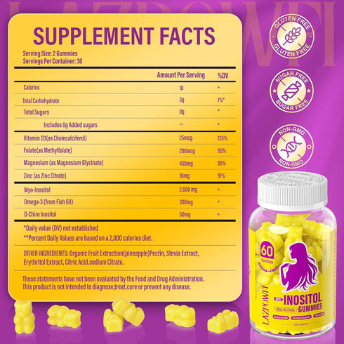 Gummies D3, Omega-3, Women-40:1 Ratio-30 Myo-Inositol & D-Chiro Inositol,Inositol with Vitamin Magnesium Glycinate
