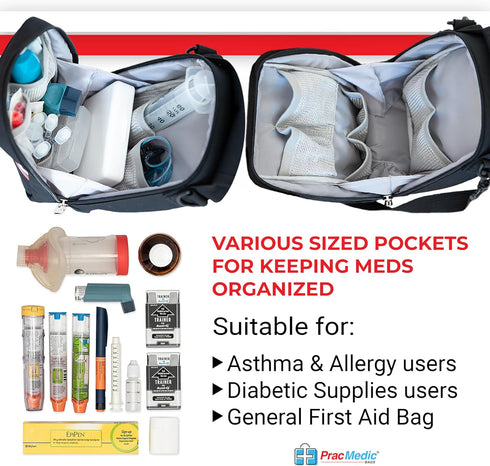 PracMedic Bags Travel Medicine Bag- First Aid Bags Empty or Epipen Carry Case for Insulin Pens, Pill Bottles, Diabetic
