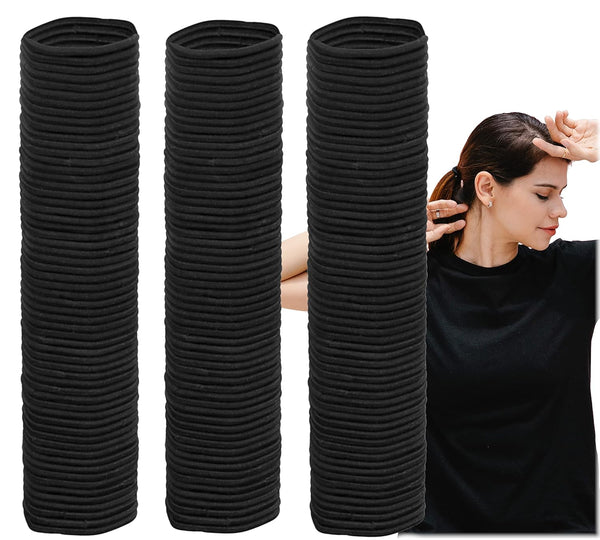 Iconikal Non-Metal Elastic Hair Ties - Black, 4mm Thick (180-Count) - Soft, Stretchy, Durable Bulk Pack for Everyday