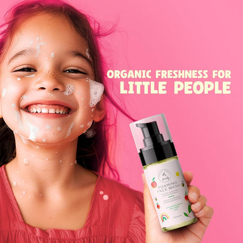 Kids Organic Foaming Face Wash, Natural Skincare for Teen Girls, Hydrating & Exfoliating Soap