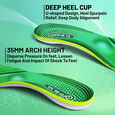 220lbs+ High Arch Support Insert, Orthotic Insole for Plantar Fasciitis Relief, Flat Feet Comfort, Size 8, 270MM