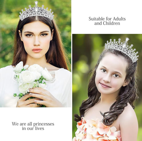 Makone Silver Princess Crown for Women, Crystal Crown for Bridal, Wedding, Pageant, Birthday, Party