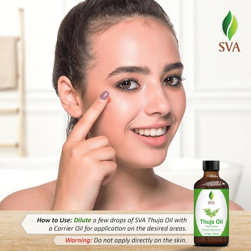 SVA Thuja Essential Oil – 4 Fl Oz, 100% Natural for Diffuser, Hair Care, Skin Care, Aromatherapy, with Dropper