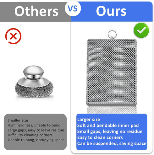 Penhderm 316L (8CM*10CM) Stainless Steel Cast Iron Scrubber Cleaner,Chain Mail Scrubber with Silicone Insert,for Cast