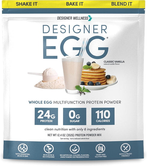 Designer Wellness Designer Egg - Natural Egg Yolk & Egg White Protein Powder, Classic Vanilla, 12.4 Ounce