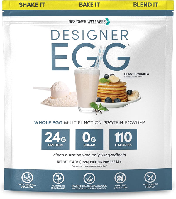 Designer Wellness Designer Egg - Natural Egg Yolk & Egg White Protein Powder, Classic Vanilla, 12.4 Ounce