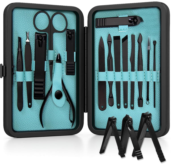 Utopia Care Nail Clippers for Men and Women - Professional 15-Pcs Nail Kit or Manicure Kit with Travel Case