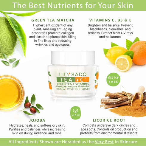LILY SADO TEA+C™ Green Tea & Vitamin C Moisturizer - Anti-Aging Daily Lotion for Women & Men