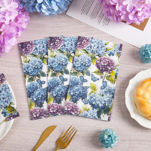 Homlouue 100PCS Watercolor Hydrangea Floral Napkins, 3 Ply Disposable Guest Towels for Spring Summer Fall
