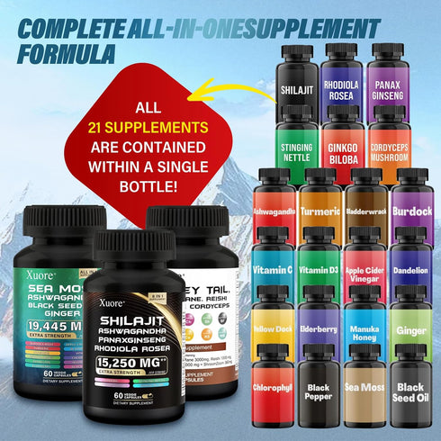 Shilajit, Sea Moss, Black Seed Oil & Herb Supplement - All in One with Lions Mane, Reishi, and More